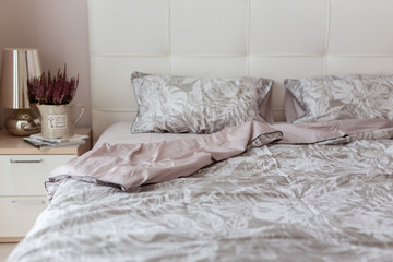 Bed linen, home comfort, modern interior.