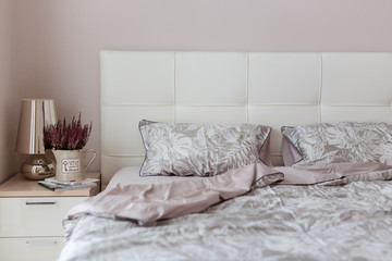 Bed linen, home comfort, modern interior.