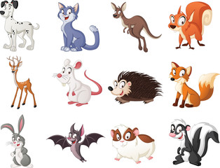 PrintGroup of cartoon animals. Vector illustration of funny happy animals.

