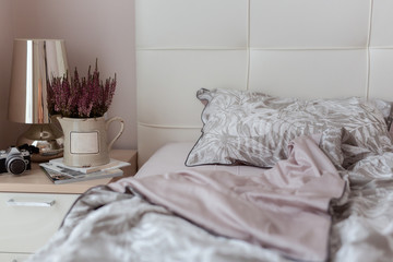 Bed linen, home comfort, modern interior.