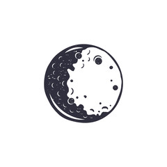 Vintage hand drawn moon symbol. Silhouette monochrome icon. Stock illustration isolated on white background. Retro design © jeksonjs