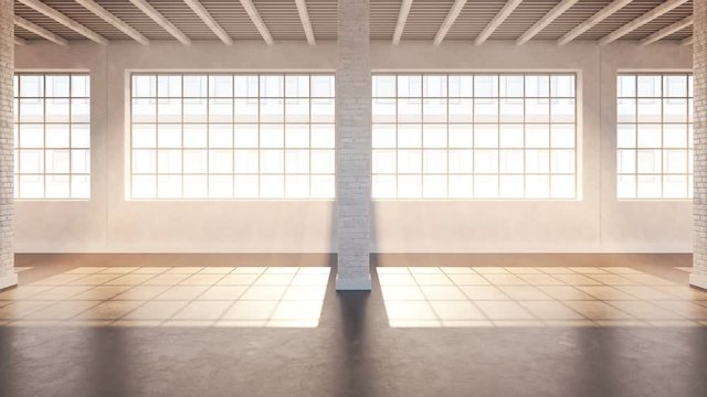 Empty loft panorama 4K loopable Interior studio view.