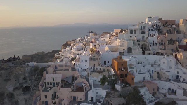 Town of Oia at sunset, aerial
