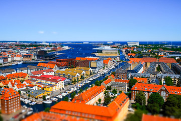 Fototapeta na wymiar Top view of Copenhagen. Miniature Effect.