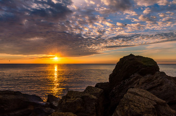 Seascape in Odesa during the sunrise in the autumn season