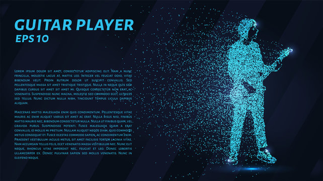 Guitarist of blue glowing dots. Guitarist vector illustration.