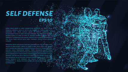 Self-defense of blue glowing dots. Assault on a man with a knife.