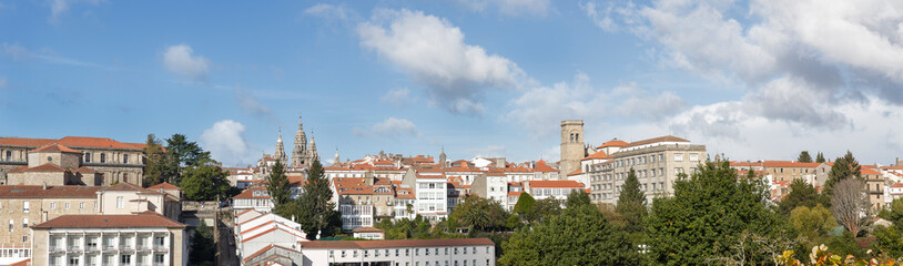 Naklejka na ściany i meble Santiago de Compostela wide panoramic view in Galicia, Spain High resolution