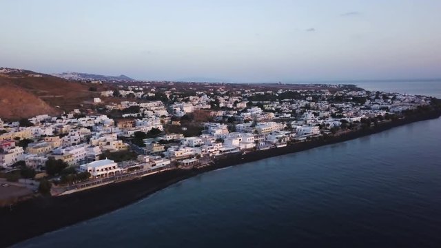 Scenic town of Kamari, wide aerial