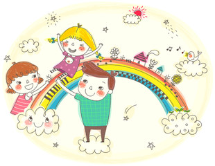 Obraz na płótnie Canvas Children playing on rainbow