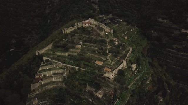 Ascending aerial, Castello di San Nicola Thoro-Plano in mountains