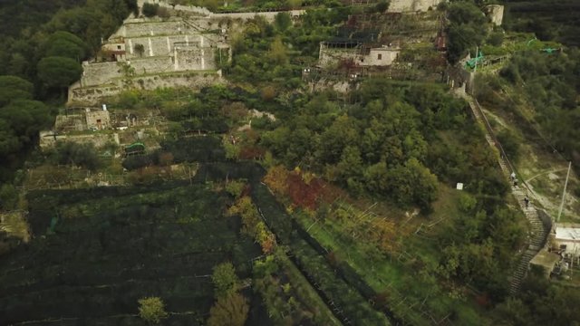 Aerial, Castello di San Nicola Thoro-Plano on rolling hills