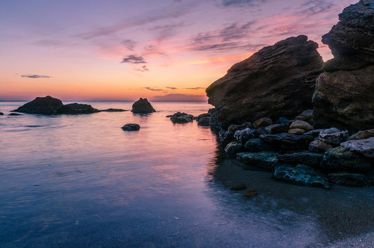 Fototapeta Seascape in Odesa during the sunrise in the autumn season
