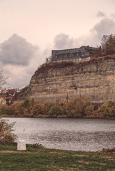 Limestone cliff along the river Main in lower franconia, bavaria, in autumn