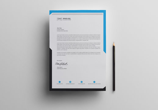 Letterhead Layout with Blue Header and Gray Footer