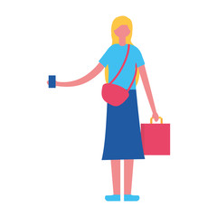 blonde woman standing with handbag