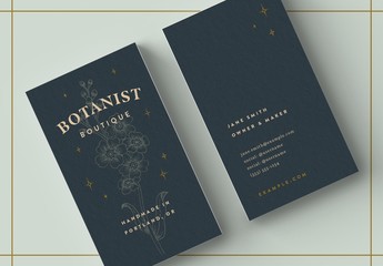 Business Card Layout with Floral Illustration