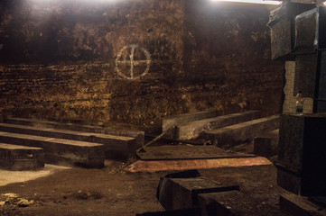 Scene from an old abandoned cellar - Halloween background