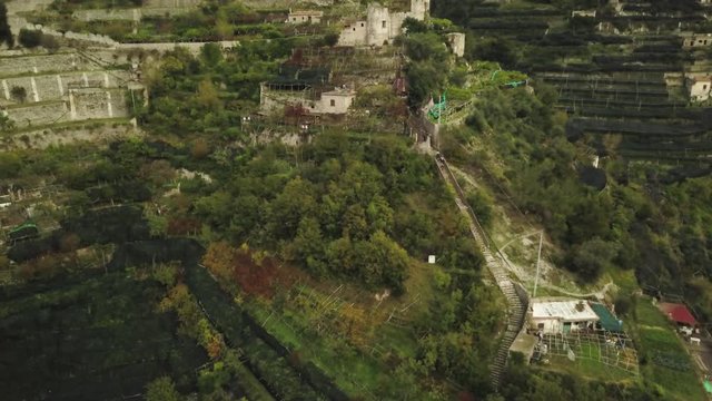 Aerial, Castello di San Nicola Thoro-Plano in lush landscape