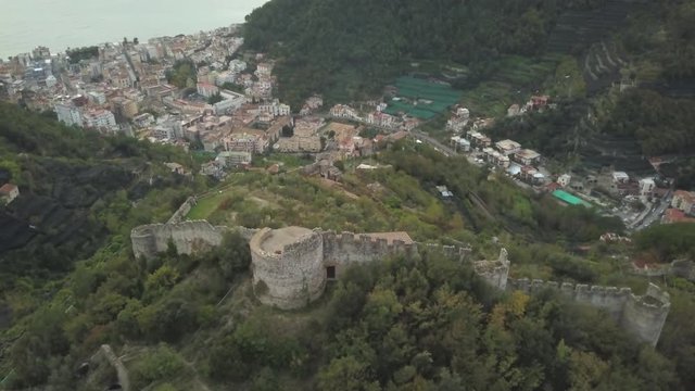 Aerial, Castello di San Nicola Thoro-Plano above Maiori