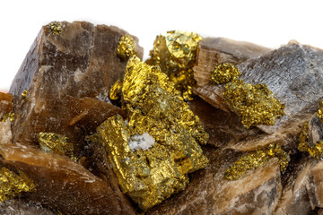 Macro mineral stone Barit Pyrit on a white background
