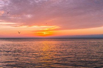 Seascape in Odesa during the sunrise in the autumn season