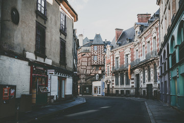 Fototapeta na wymiar Traditional half-timbered houses in the old town of Rennes city, France