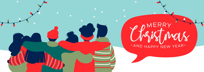 Christmas and New Year diverse people group banner