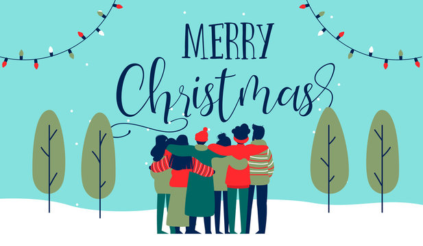 Christmas Diverse Friend Group Hug Greeting Card