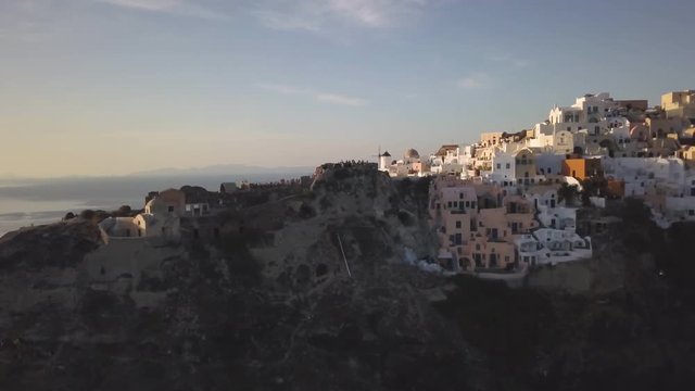 Aerial, sun sets over Byzantine Castle Ruins