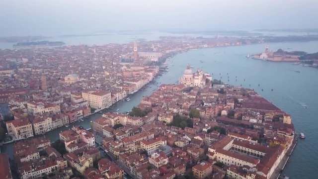 Famous Venice skyline on river, aerial