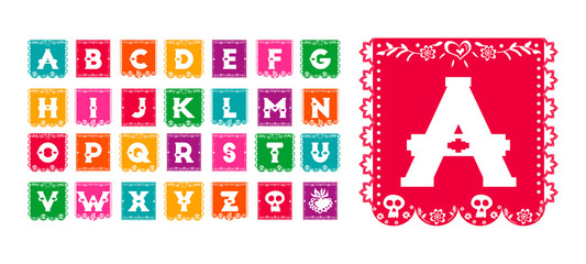 Mexican day of the dead paper flag alphabet font