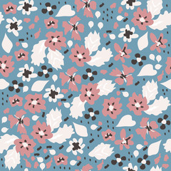 Seamless pattern with small simple flowers. Vector hand drawn illustration.
