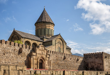 Fototapeta na wymiar View of Svetitskhoveli Cathedral in Mtskheta, Georgia