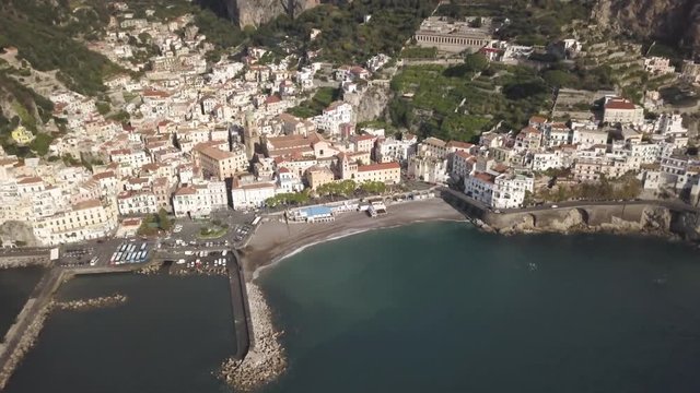Coastal town of Amalfi in Italy, aerial