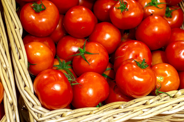 ripe tomatoes on the store shelf