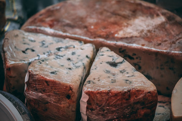 A wheel of bleu cheese