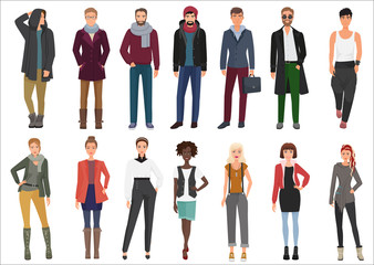Fashion young people in stylish casual clothes collection.