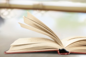 Open Holy bible book on light background