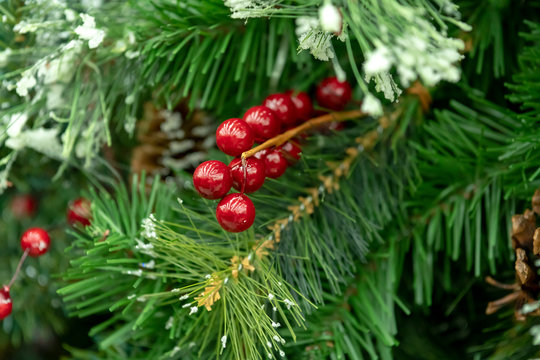 Christmas decorations, wreaths and balls, new year holiday