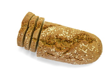 slices of black bread with pumpkin seed and sesame isolated on white background