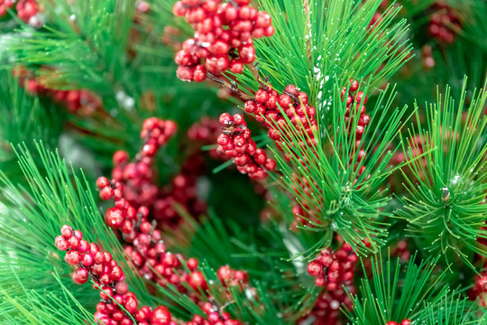 Christmas decorations, wreaths and balls, new year holiday