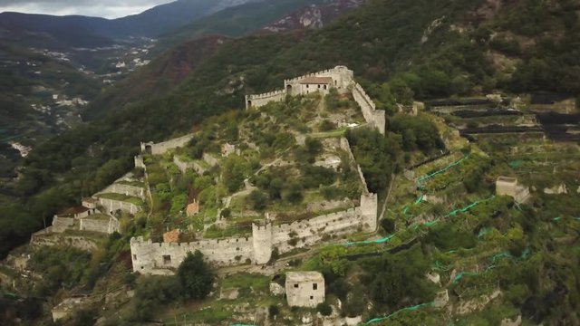 Aerial, Castello di San Nicola Thoro-Plano ruins in Italy