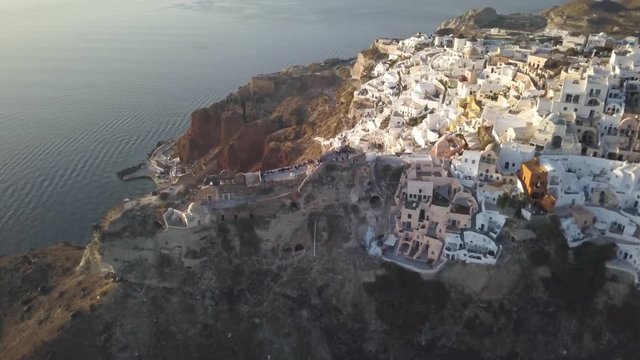 Aerial, scenic island town in Greece