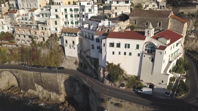 Downtown city on Amalfi Coast, aerial