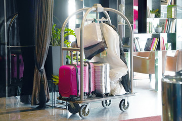 Trolley Luggage at the hotel. Hotel baggage cart © polack