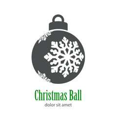 Fototapeta premium Logotipo Christmas Ball con copo de nieve perspectiva lateral en color gris