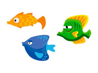 Three colorful cute fish on white background