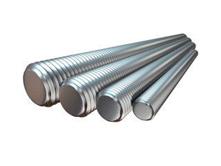 Galvanized steel threaded stud. Metal products. 3d illustration