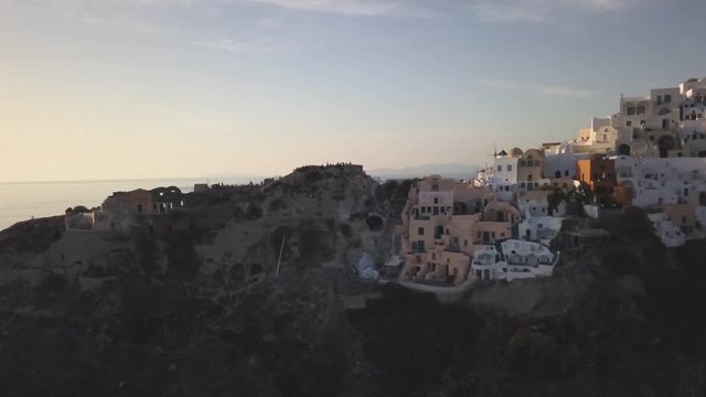Sun sets over Byzantine Castle Ruins, aerial
